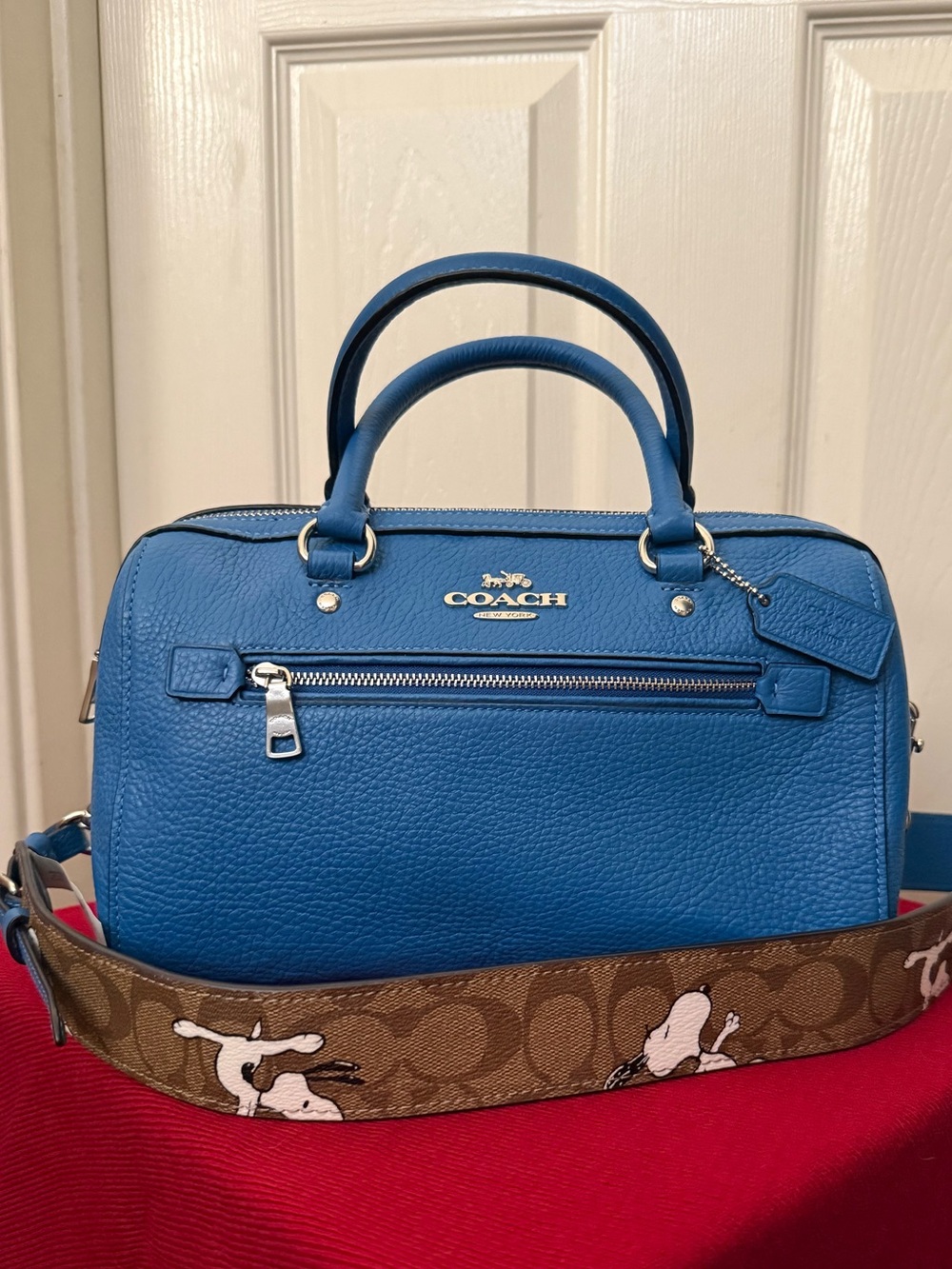 Coach x Peanuts Blue Pebbled Leather Handbag